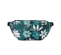 Riñonera cruzada floral gris azulado y blanco. Gran capacidad, impermeable y resistente al polvo, cremallera segura, adecuada para viajes y actividades al aire libre, negro, talla única