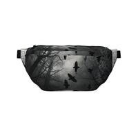 Riñonera cruzada negra con estampado Crow1 con correa ajustable, riñonera para viajar, correr, senderismo