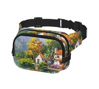 Riñonera cruzada para correr para mujeres y hombres, riñonera para viajes, entrenamiento, senderismo, lago con cisnes y pintura al óleo de la casa, multicolor, Talla única, Cinturón de dinero