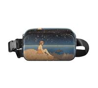 Riñonera cruzada para exteriores con texto "Beauty Sitting by The Seaside Under Starry Sky", multicolor, Talla única, Informal