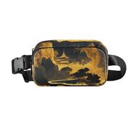 Riñonera cruzada para hombres y mujeres, multiuso, con correa ajustable, para ir de compras, deportes, trabajo, Black Gold Mountain Water, talla única