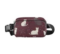 Riñonera cruzada para mujeres y hombres, resistente al agua, multiusos, riñonera, para viajes, correr, senderismo, arte exótico, gatos de pelo corto, color borgoña, 15, 1 Size