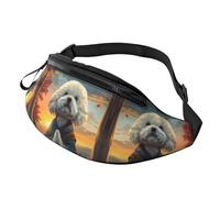 Riñonera cruzada para mujeres y hombres - Riñonera para correr con diseño de bichón frise para meditar al atardecer, bolsa de viaje para mujeres y hombres
