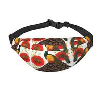 Riñonera cruzada para niños, diseño de flores rojas y pavo real, grande, para deportes, correr, ciclismo, viajes, pesca