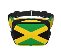 Riñonera cruzada unisex cuadrada de doble capa con estampado de bandera de Jamaica, accesorio de viaje y entrenamiento, color negro, talla única, NEGRO, One Size