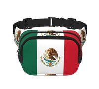 Riñonera cruzada unisex cuadrada de doble capa con estampado de bandera de México, accesorio de viaje y entrenamiento, color negro, talla única, NEGRO, One Size