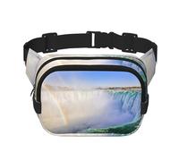 Riñonera cruzada unisex cuadrada de doble capa con estampado de cascada y arco iris, accesorio de viaje para entrenamiento, color negro, talla única, NEGRO, One Size