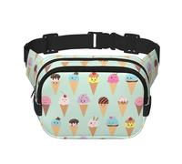 Riñonera cruzada unisex cuadrada de doble capa con estampado de conos de helado, accesorio de viaje para entrenamiento, color negro, talla única, NEGRO, One Size