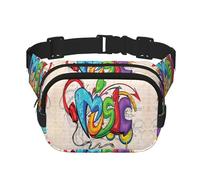Riñonera cruzada unisex cuadrada de doble capa con estampado de estilo musical, accesorio de viaje para entrenamiento, color negro, talla única, NEGRO, One Size