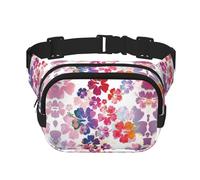 Riñonera cruzada unisex cuadrada de doble capa con estampado de flores hawaianas, accesorio de viaje para entrenamiento, color negro, talla única, NEGRO, One Size