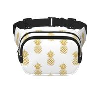 Riñonera cruzada unisex cuadrada de doble capa con estampado de fondo de piña dorada, accesorio de viaje para entrenamiento, color negro, talla única, NEGRO, One Size