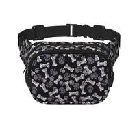 Riñonera cruzada unisex cuadrada de doble capa con estampado de huellas de perro, accesorio de viaje para entrenamiento, color negro, talla única, NEGRO, One Size