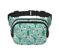 Riñonera cruzada unisex cuadrada de doble capa con estampado de llama, color verde alpaca, accesorio de viaje y entrenamiento, color negro, talla única, NEGRO, One Size