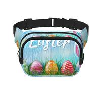 Riñonera cruzada unisex cuadrada de doble capa con estampado de madera de conejo de Pascua y hierba, accesorio de viaje para entrenamiento, color negro, talla única, NEGRO, One Size