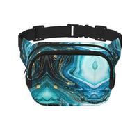 Riñonera cruzada unisex cuadrada de doble capa con estampado de mármol azul piedra y dorado, accesorio de viaje para entrenamiento, color negro, talla única, NEGRO, One Size