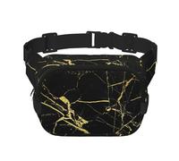 Riñonera cruzada unisex cuadrada de doble capa con estampado de mármol negro y dorado, accesorio de viaje para entrenamiento, color negro, talla única, NEGRO, One Size