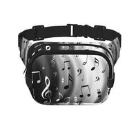Riñonera cruzada unisex cuadrada de doble capa con estampado de notas musicales, accesorio de viaje para entrenamiento, color negro, talla única, NEGRO, One Size