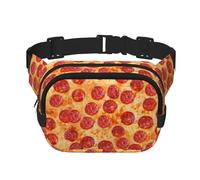 Riñonera cruzada unisex cuadrada de doble capa con estampado de pizza 3D, accesorio de entrenamiento de viaje, color negro, talla única, NEGRO, One Size