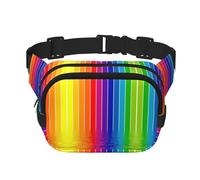 Riñonera cruzada unisex cuadrada de doble capa con estampado de rayas arcoíris, accesorio de viaje y entrenamiento, color negro, talla única, NEGRO, One Size