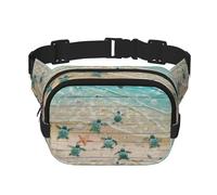 Riñonera cruzada unisex cuadrada de doble capa con estampado de tortuga marina y estrella de mar, accesorio de viaje para entrenamiento, color negro, talla única, NEGRO, One Size