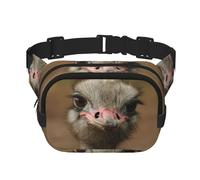 Riñonera cuadrada con estampado de avestruz para entrenamiento, senderismo, correr, viajes, gimnasio, bonita cremallera a la moda, Black, Talla única