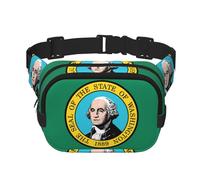 Riñonera cuadrada con estampado de bandera de Washington para entrenamiento, senderismo, correr, viajes, gimnasio, bonita cremallera a la moda, Black, Talla única