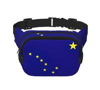 Riñonera cuadrada con estampado de bandera del estado de Alaska, para entrenamiento, senderismo, correr, viajes, gimnasio, bonita cremallera a la moda, Black, Talla única