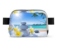 Riñonera cuadrada con estampado de flores tropicales y piedras zen, para hombres y mujeres, riñonera ajustable, impermeable, bolsa cruzada
