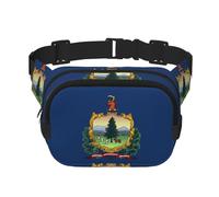 Riñonera cuadrada con estampado de la bandera del estado de Vermont para entrenamiento, senderismo, correr, viajes, gimnasio, bonita cremallera a la moda, Black, Talla única