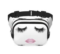 Riñonera cuadrada con estampado de labios y pestañas blancas, para entrenamiento, senderismo, correr, viajes, gimnasio, bonita cremallera a la moda
