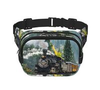 Riñonera cuadrada con estampado de tren de vapor, para entrenamiento, senderismo, correr, viajes, gimnasio, bonita cremallera a la moda, Black, Talla única
