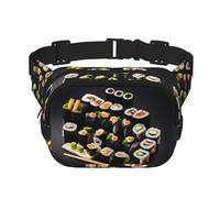 Riñonera cuadrada con estampado japonés de sushi negro, para entrenamiento, senderismo, correr, viajes, gimnasio, bonita cremallera a la moda