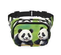 Riñonera cuadrada con estampado único de dos bonitos pandas, gran capacidad, ajustable, para viajes y deportes al aire libre