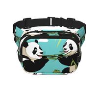 Riñonera cuadrada con estampado único de dos bonitos pandas grandes, gran capacidad, ajustable, para viajes y deportes al aire libre