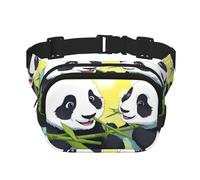 Riñonera cuadrada con estampado único de dos pandas felices, gran capacidad, ajustable, para viajes y deportes al aire libre