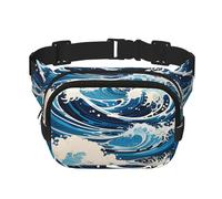 Riñonera cuadrada con estampado único de ondas estilo Ukiyo-e, gran capacidad, ajustable, para viajes y deportes al aire libre