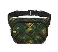 Riñonera cuadrada de doble capa a cuadros negros y verdes con correa ajustable para actividades al aire libre, color negro, talla única, Black, Talla única