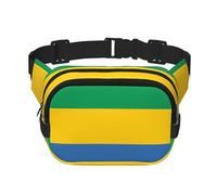 Riñonera cuadrada de doble capa con bandera de Gabón para actividades al aire libre como deportes, viajes, senderismo, ciclismo, Black, Talla única