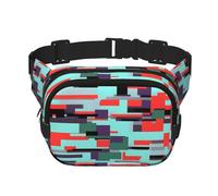 Riñonera cuadrada de doble capa con combinación de rayas con correa ajustable para actividades al aire libre, color negro, talla única, Black, Talla única