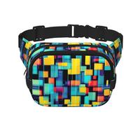 Riñonera cuadrada de doble capa con diagrama geométrico cuadrado con correa ajustable para actividades al aire libre, color negro, talla única, Black, Talla única