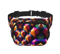 Riñonera cuadrada de doble capa con diamantes tridimensionales con correa ajustable para actividades al aire libre, color negro, talla única, Black, Talla única