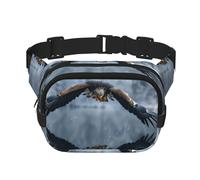 Riñonera cuadrada de doble capa con diseño de águila volando sobre el agua, con correa ajustable para el hombro, perfecta para deportes al aire libre, Negro -, Talla única