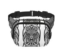 Riñonera cuadrada de doble capa con diseño de cabezas de animales simétricas con correa ajustable para actividades al aire libre, color negro, talla única, Black, Talla única