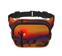 Riñonera cuadrada de doble capa con diseño de cactus de atardecer en el desierto, Negro -, Talla única