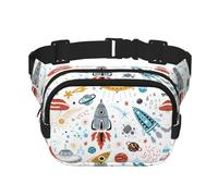 Riñonera cuadrada de doble capa con diseño de cohetes de dibujos animados, mini bolsa de cintura ajustable, para ejercicio, correr, viajes, senderismo, Negro -, Talla única