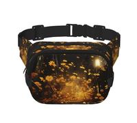 Riñonera cuadrada de doble capa con diseño de girasoles en luces, con correa ajustable para el hombro, riñonera de viaje, perfecta para deportes al aire libre, Negro -, Talla única