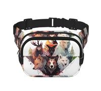 Riñonera cuadrada de doble capa con diseño de lobos y renos, unisex, para correr, viajar, senderismo, fitness, color negro, talla única, Negro, One Size