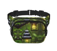 Riñonera cuadrada de doble capa con diseño de luciérnagas y linternas, mini riñonera ajustable para ejercicio, correr, viajes, senderismo, Negro -, Talla única