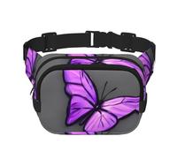 Riñonera cuadrada de doble capa con diseño de mariposas moradas, mini ajustable, para ejercicio, correr, viajes, senderismo, Negro -, Talla única