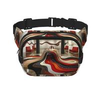 Riñonera cuadrada de doble capa con diseño de ondas fractales con correa ajustable para el hombro, riñonera de viaje, perfecta para deportes al aire libre, Negro -, Talla única